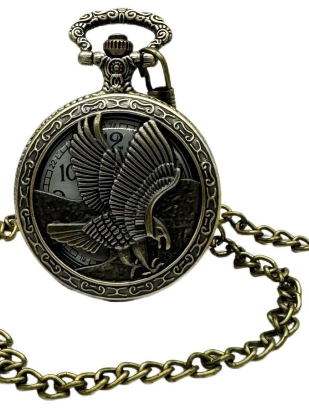 Antique-Style Eagle Pocket Watch Brass Tone